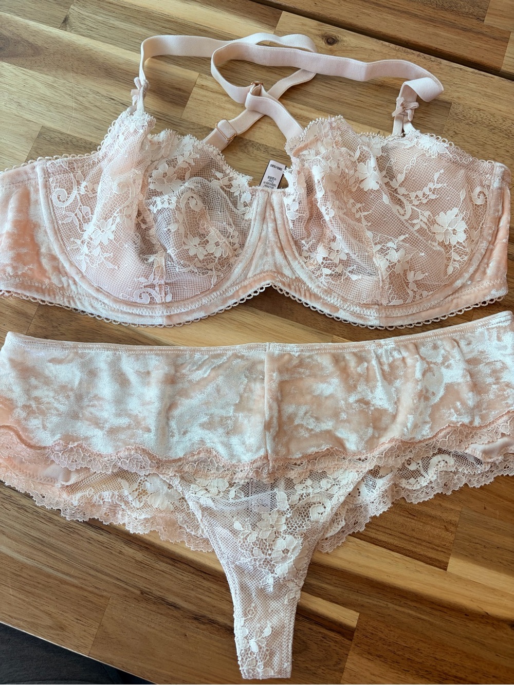 Victoria's Secret Blush Lace & Velvet Balconette Bra with Matching Bikini